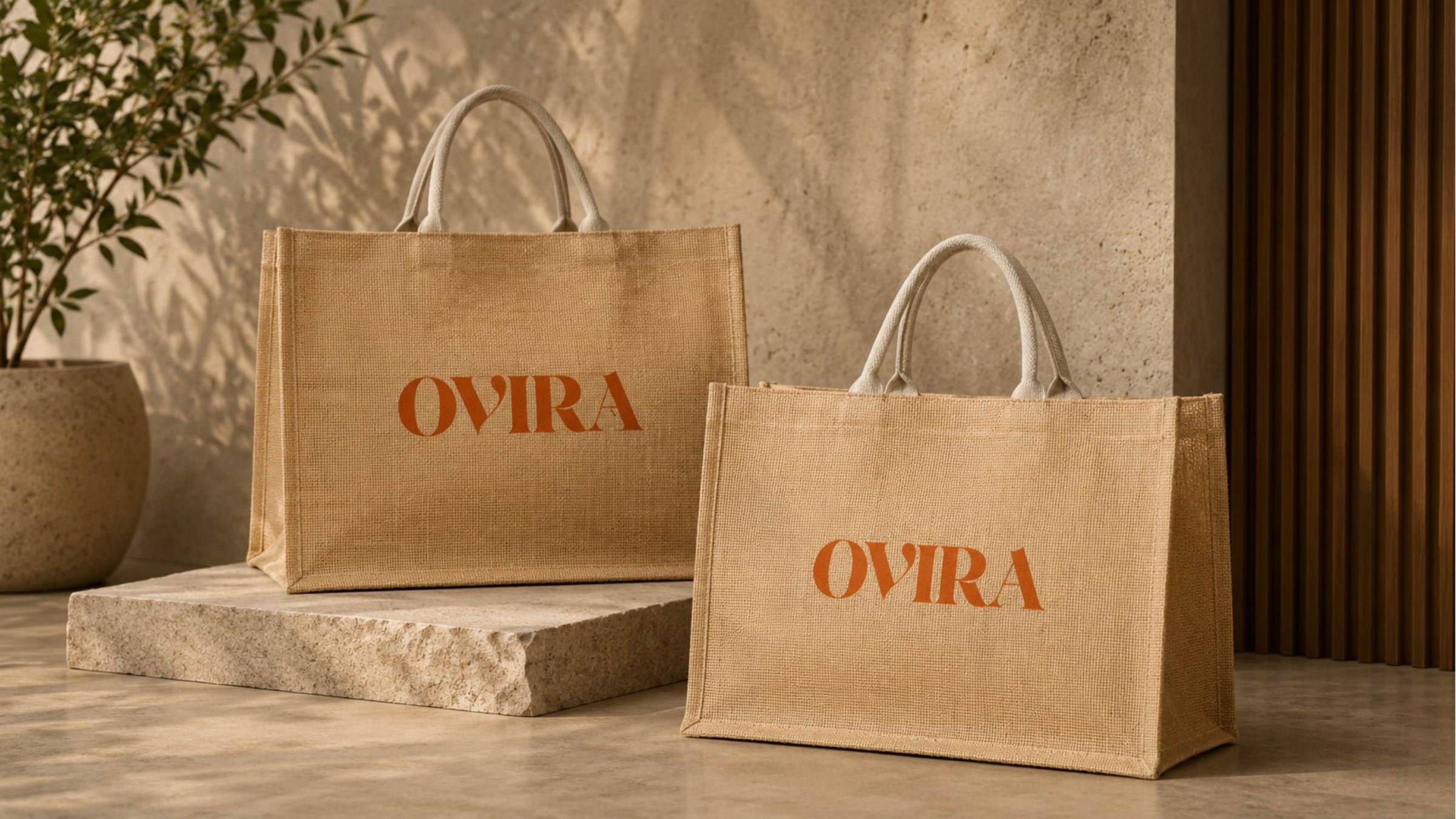 Custom jute tote bags for Ovira Ayurveda.